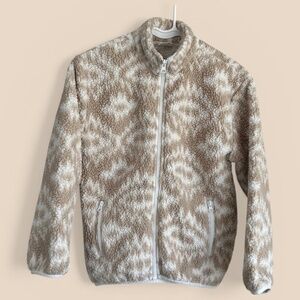 PacSun Girls Tan and White Teddy Zip Jacket Size L (10)